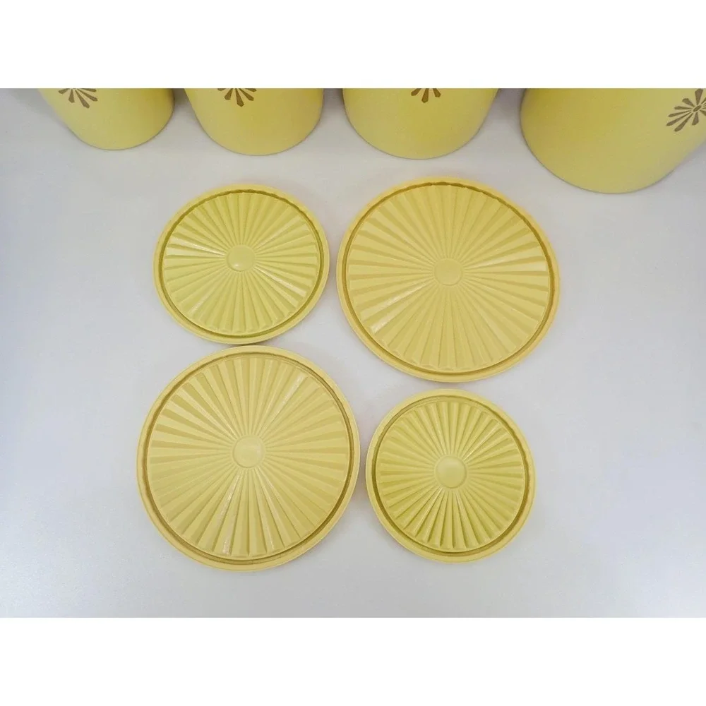Vintage Tupperware Yellow Servalier Nesting Canister Set 4 Sunburst Starburst Li